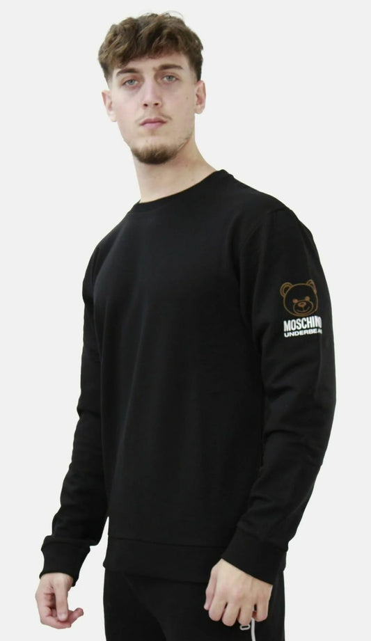 Felpa MOSCHINO total black logo gommato sul braccio