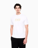 Completo ARMANI black and White con banda logata al pantalone in oro e t-shirt logo oro