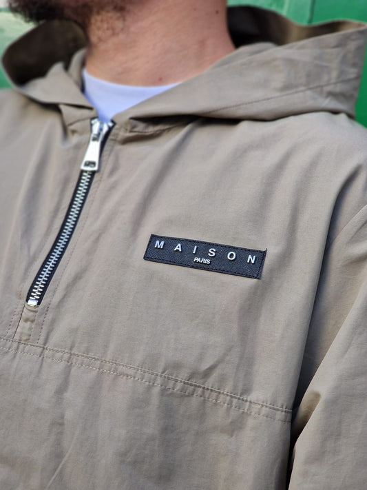 Completo MAISON 9 PARIS terra felpa con mezza zip con cappuccio tessuto tecnico