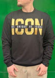 Felpa ICON total black banda logata oro