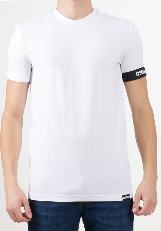 T-shirt DSQUARED2 total white fascia logata bianca e nera