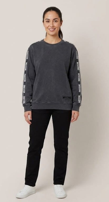 Felpa MOSCHINO girocollo verde con bande logate
