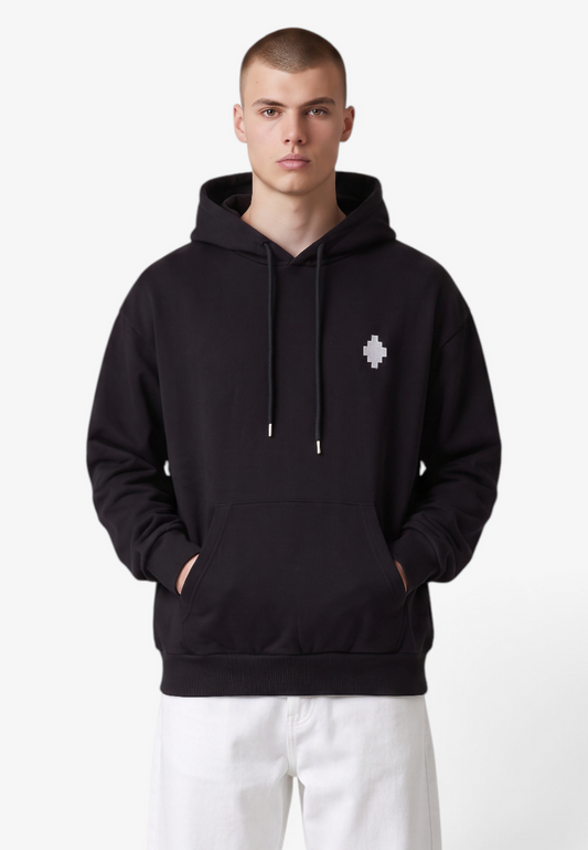 Felpa BURLON con cappuccio logo lato cuore e posteriore nera e panna