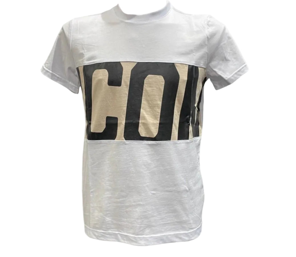 T-shirt ICON BIANCA CON BANDA  BEIGE E NERA