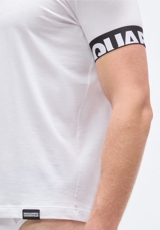T-shirt DSQUARED2 bianca logata fascia bianca e nera