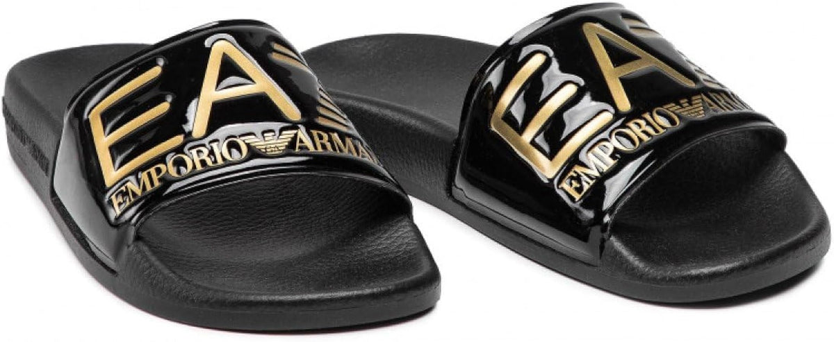 Ciabatte ARMANI nere con logo oro