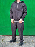 Completo  MAISON 9 PARIS nero tessuto tecnico felpa mezza zip con cappuccio