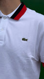 Polo LACOSTE bianca collo nero e rosso
