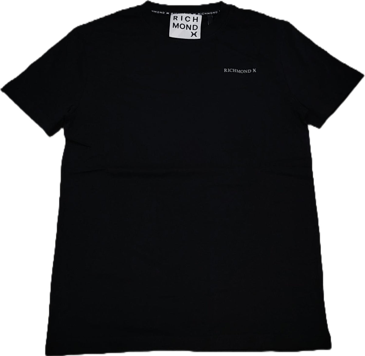 T-shirt RICHMOND basic nera logo a rilievo lato cuore