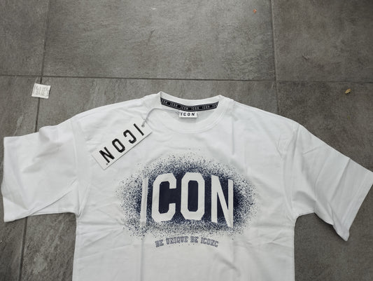 T-shirt ICON bianca con logo sfumato blue