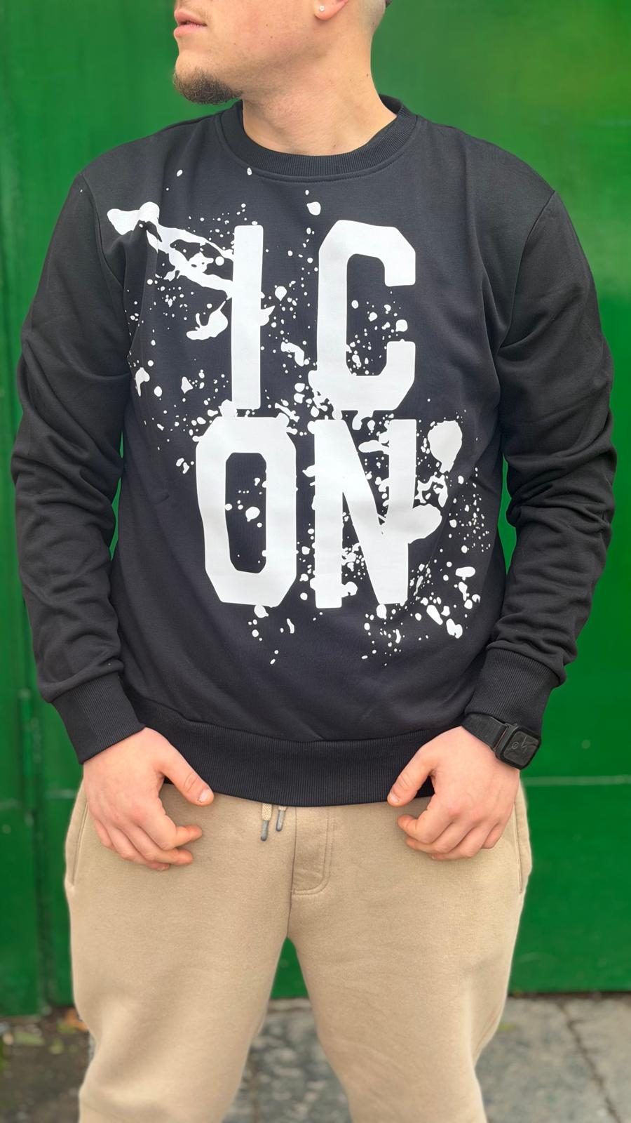 Felpa ICON total black logo bianco