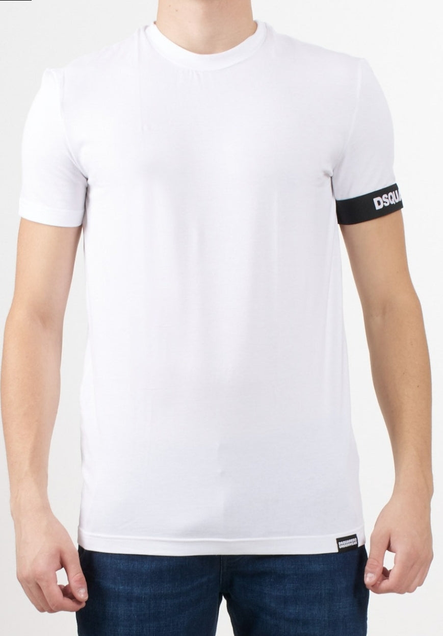 T-shirt DSQUARED2 total white fascia logata bianca e nera