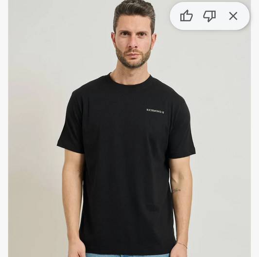 T-shirt RICHMOND basic nera logo a rilievo lato cuore