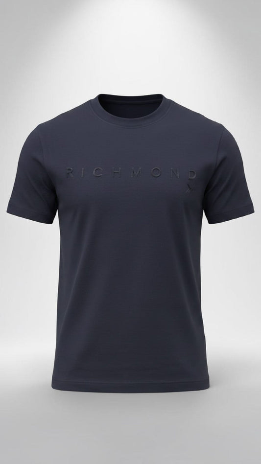 T-shirt RICHMOND blu navy logo tinta su tinta a rilievo