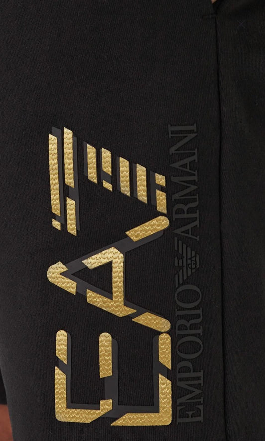 Completo ARMANI black and White con banda logata al pantalone in oro e t-shirt logo oro