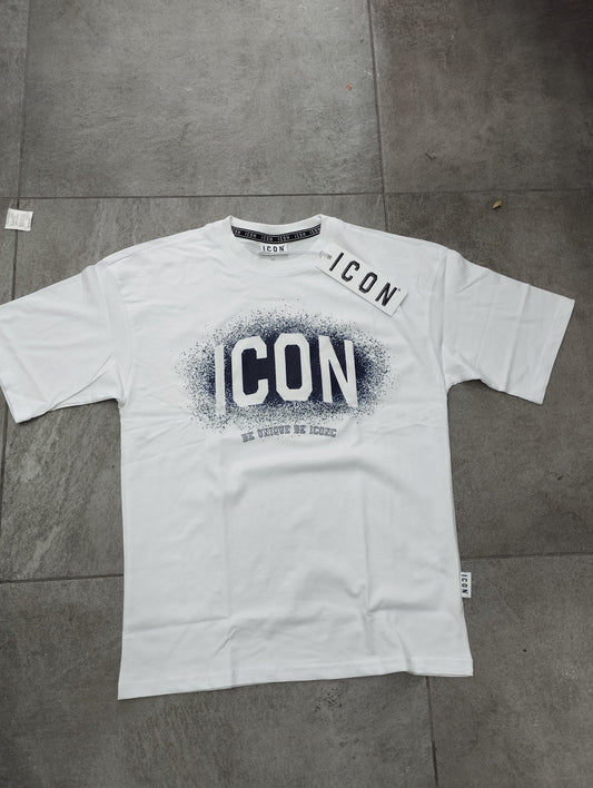 T-shirt ICON bianca con logo sfumato blue