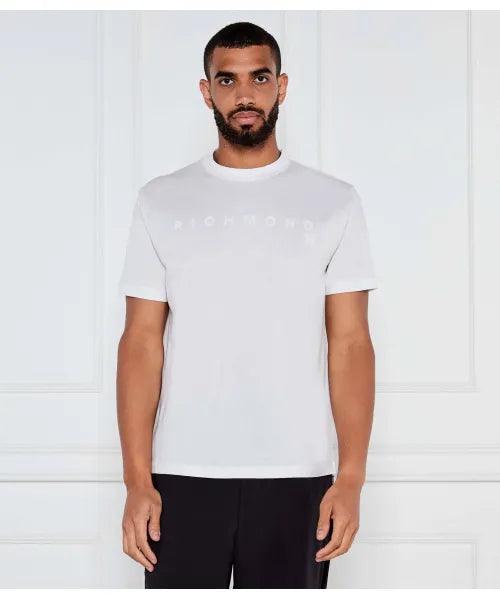 T-shirt RICHMOND bianca logo tinta su tinta a rilievo