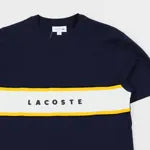 T-shirt LACOSTE blu con banda bianca e gialla