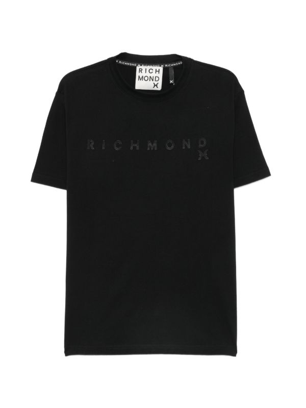 T-shirt RICHMOND total black logo tinta su tinta a rilievo
